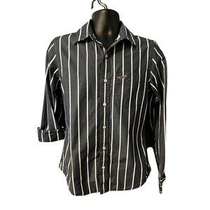 Hollister Navy & White Striped Button-Up Shirt small